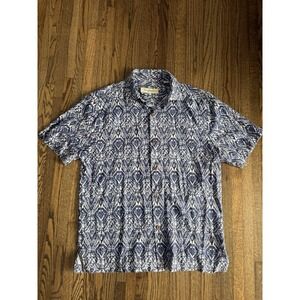Tommy Bahama Mens Medium 100% Silk Short Sleeve Button Front Shirt Ocean Deep